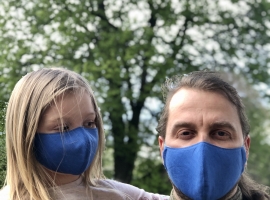 Комплект масок из натурального льна мама/папа + сын/дочка, цвет синий